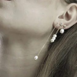 Joy Waterproof Simple Chain Pearl Earring 18K Gold Plating