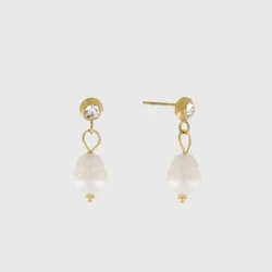 Joy Waterproof Post Pearl &amp; CZ Earring 18K Gold Plating