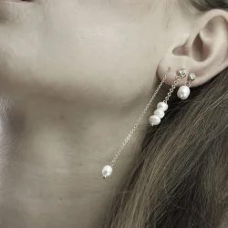 Joy Waterproof Post Pearl &amp; CZ Earring 18K Gold Plating