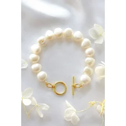 Hndlavet barok perlearmbnd  24 karat guldbelagt elegance &amp; 100% unikke perler 