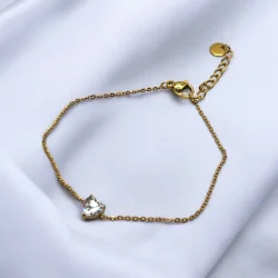  Zircon Hjerte Armbnd - 18K Guldpletteret Stl
