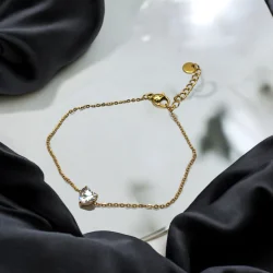  Zircon Hjerte Armbnd - 18K Guldpletteret Stl