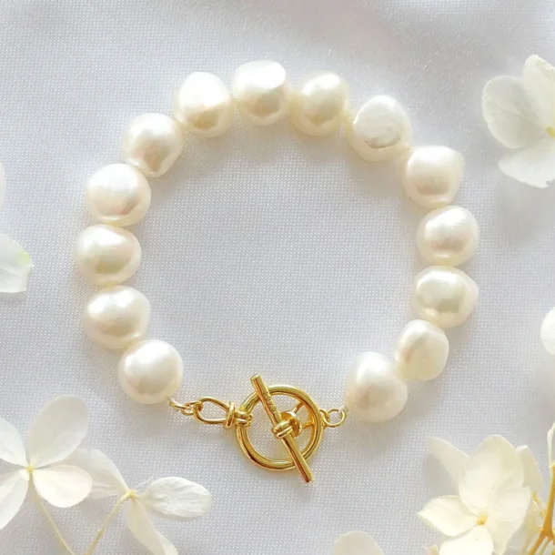 Hndlavet barok perlearmbnd  24 karat guldbelagt elegance &amp; 100% unikke perler 